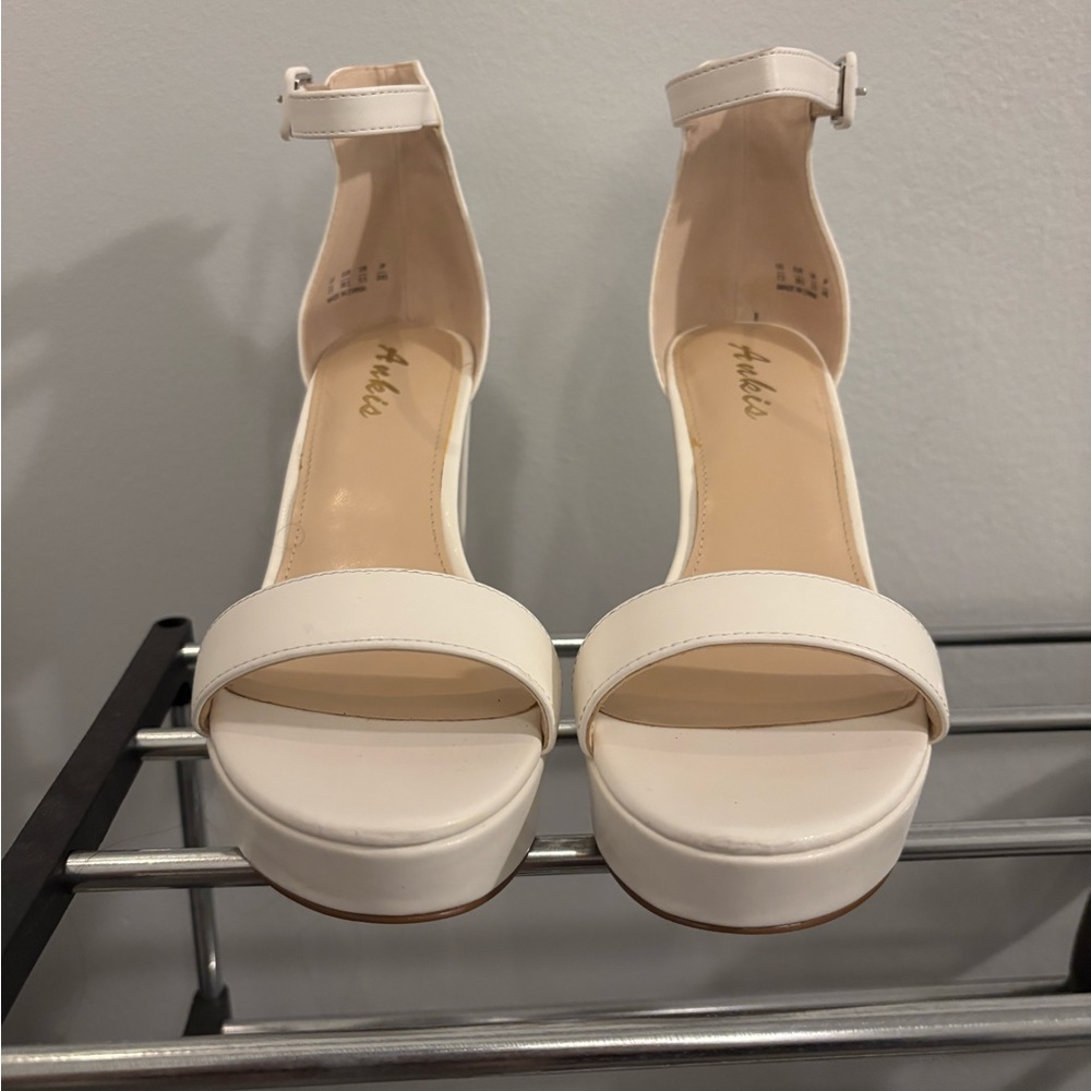Simple White Platform Block Heels